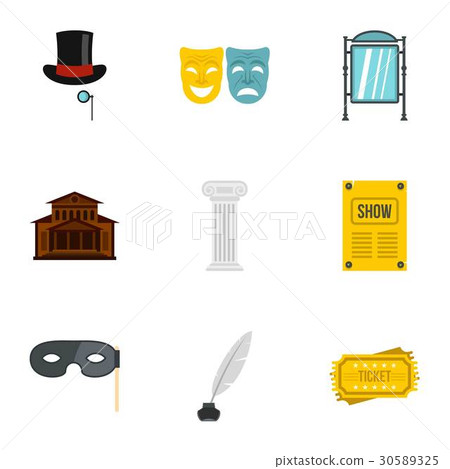Theatre icons set, flat style 30589325