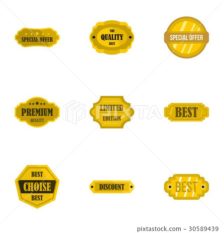 Quality golden labels icons set, flat style Quality golden labels icons set, flat style 30589439