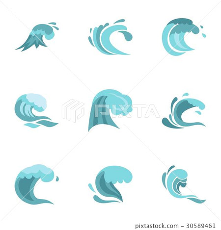 Sea or ocean waves icons set, flat style - Stock Illustration [30589461 ...