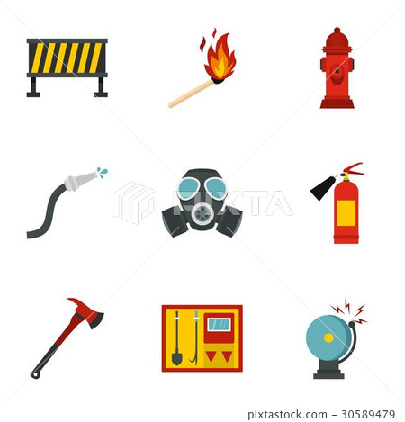 Fire emergency icons set, flat style 30589479