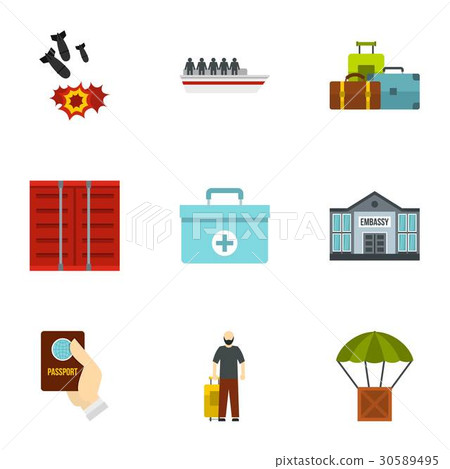 Refugee icons set, flat style 30589495