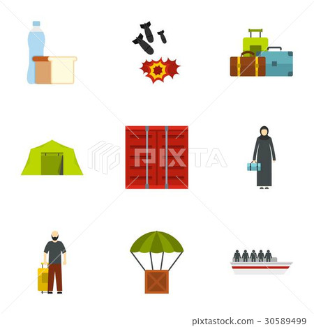 Forced immigration icons set, flat style 30589499