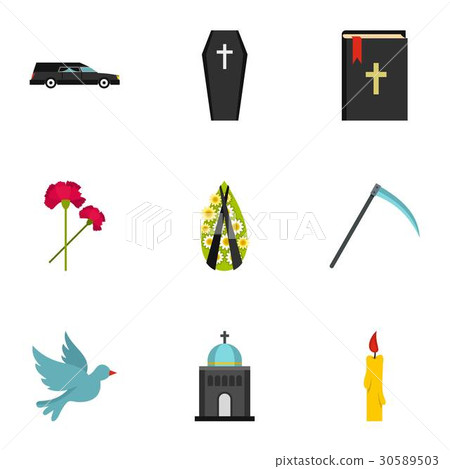 Funeral icons set, flat style 30589503