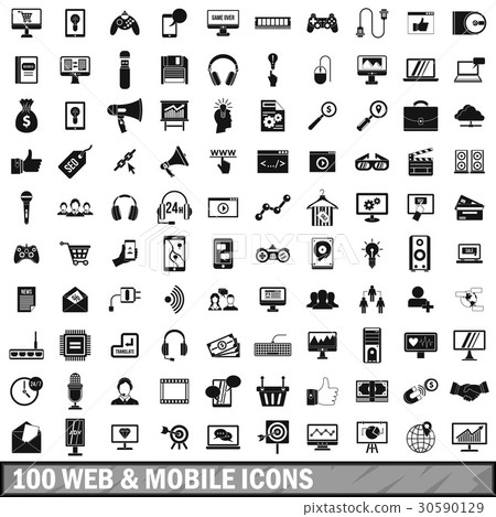 100 web and mobile icons set, simple style 30590129