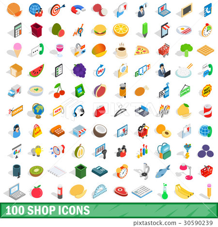 100 shop icons set, isometric 3d style 30590239