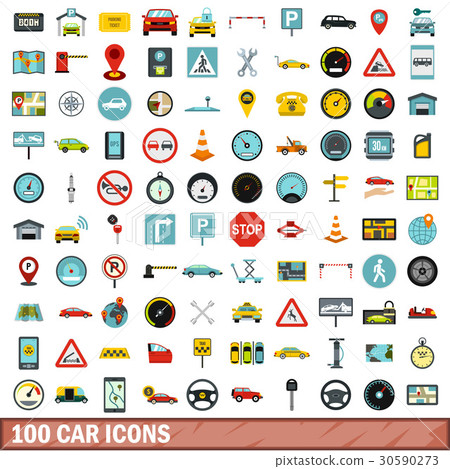 100 car icons set, flat style 100 car icons set, flat style 30590273