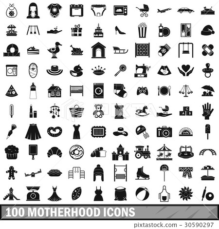 100 motherhood icons set, simple style 30590297