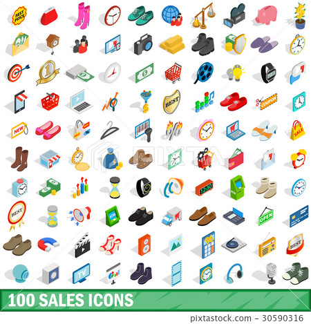 100 sales icons set, isometric 3d style 30590316
