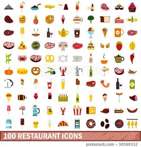 100 restaurant icons set, flat style 100 restaurant icons set, flat style 30590332