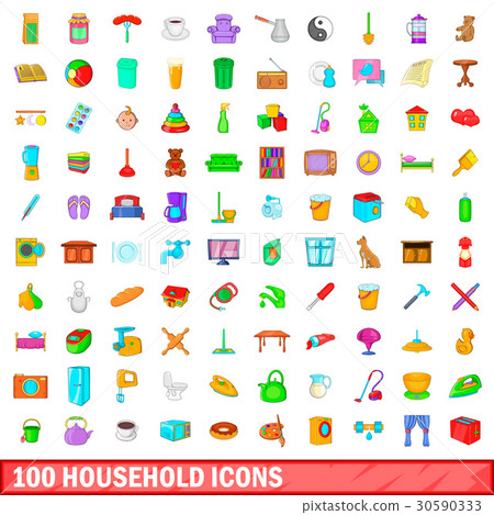 100 household icons set, cartoon style 30590333