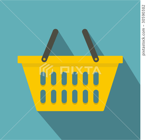 Yellow plastic shopping basket icon, flat style 30590382