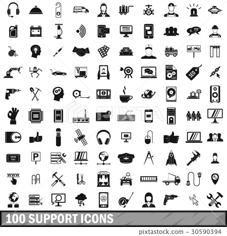 100 support icons set, simple style 30590394