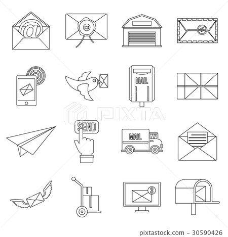 Poste service icons set, flat style 30590426