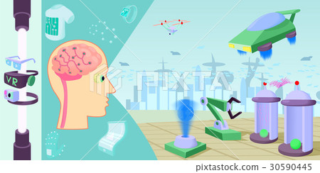 Future high-tech horizontal banner, cartoon style 30590445