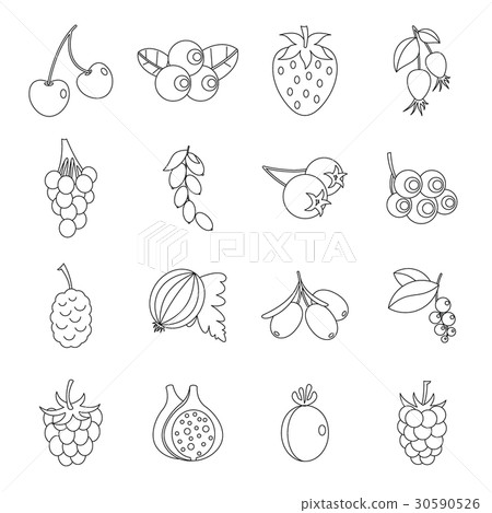 Berries icons set, Outline style 30590526