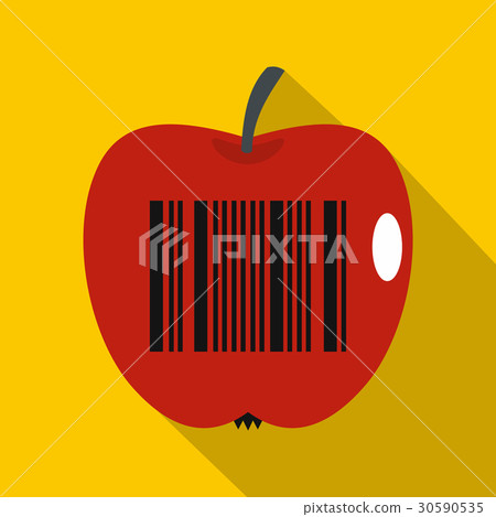 Red apple with barcode icon, flat style 30590535