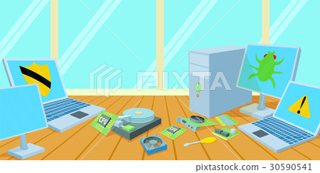 Computers repair horizontal banner, cartoon style Computers repair horizontal banner, cartoon style 30590541