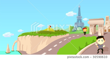 France travel horizontal banner, cartoon style France travel horizontal banner, cartoon style 30590610