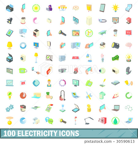 100 electricity icons set, cartoon style 30590613