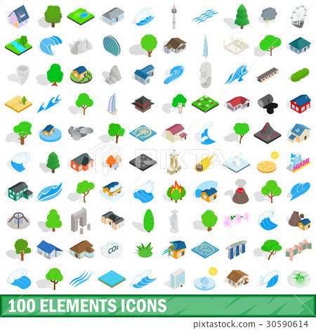 100 elements icons set, isometric 3d style - Stock Illustration ...