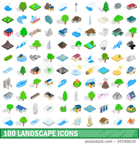 100 landscape icons set, isometric 3d style 100 landscape icons set, isometric 3d style 30590620