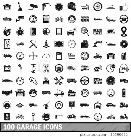 100 garage icons set, simple style 30590621