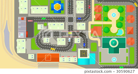 City map horizontal banner, cartoon style City map horizontal banner, cartoon style 30590627