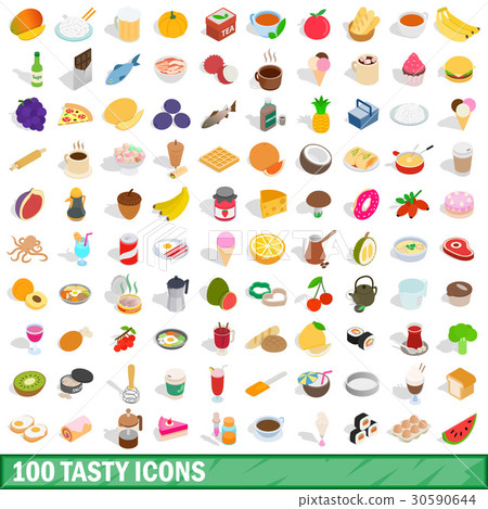 100 tasty icons set, isometric 3d style 30590644