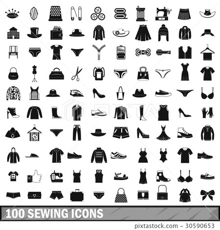 100 sewing icons set, simple style 100 sewing icons set, simple style 30590653