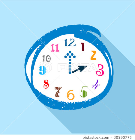 Watch with multicolored numbers icon, flat style 30590775