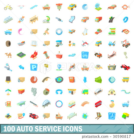 100 autoservice icons set, cartoon style 100 autoservice icons set, cartoon style 30590817