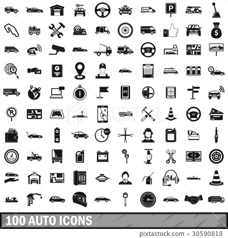 100 auto icons set, simple style 100 auto icons set, simple style 30590818