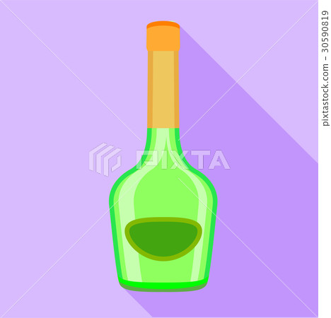 Long neck green bottle icon, flat style Long neck green bottle icon, flat style 30590819