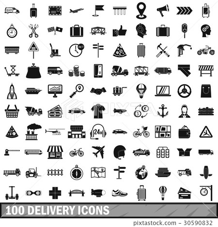 100 delivery icons set, simple style 30590832