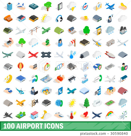 100 airport icons set, isometric 3d style 100 airport icons set, isometric 3d style 30590840