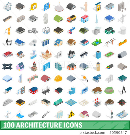 100 Architecture Icons Set, Isometric 3d Style - Stock Illustration ...