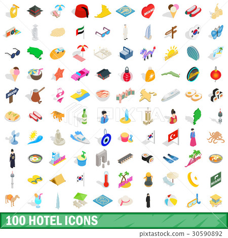 100 hotel icons set, isometric 3d style 30590892