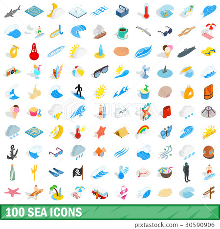 100 sea icons set, isometric 3d style 100 sea icons set, isometric 3d style 30590906