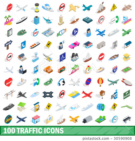100 traffic icons set, isometric 3d style 30590908