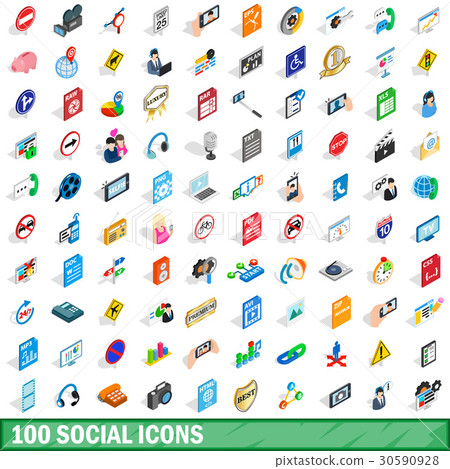 100 social icons set, isometric 3d style 30590928