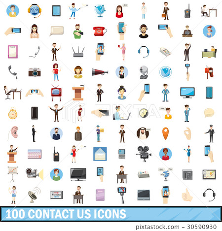100 contact us icons set, cartoon style 30590930