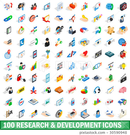 100 research development icons set 30590948