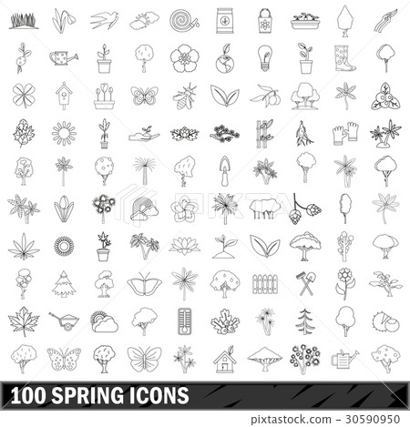 100 spring icons set, outline style 100 spring icons set, outline style 30590950