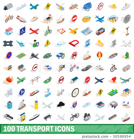 100 transport icons set, isometric 3d style 30590954