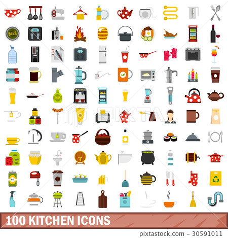 100 kitchen icons set, flat style - Stock Illustration [30591011] - PIXTA
