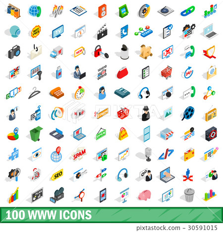 100 www icons set, isometric 3d style 100 www icons set, isometric 3d style 30591015