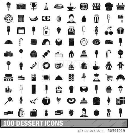 100 dessert icons set, simple style 100 dessert icons set, simple style 30591019