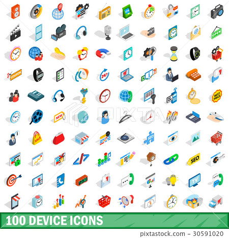 100 device icons set, isometric 3d style 30591020