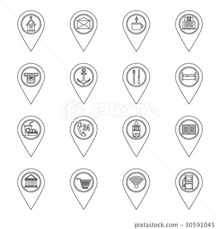 Points of interest icons set, outline style 30591045