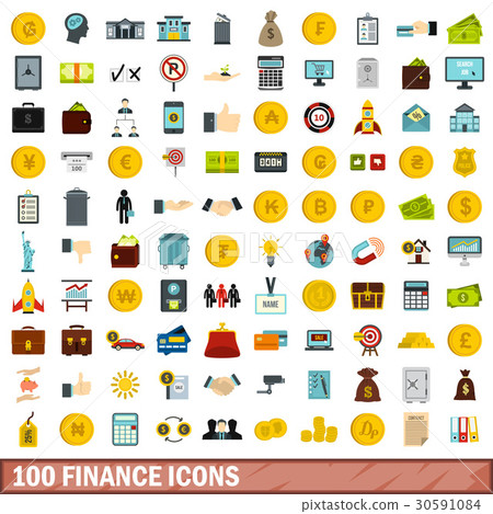 100 finance icons set, flat style 30591084